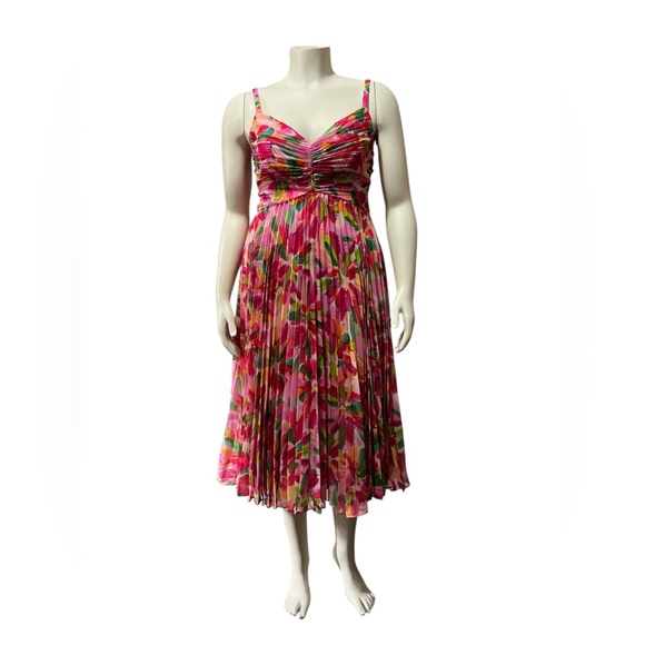 NWT Adrianna Papell Sz 8 Floral Pleated Midi Dress Sleeveless Cocktail Party - Picture 3 of 11
